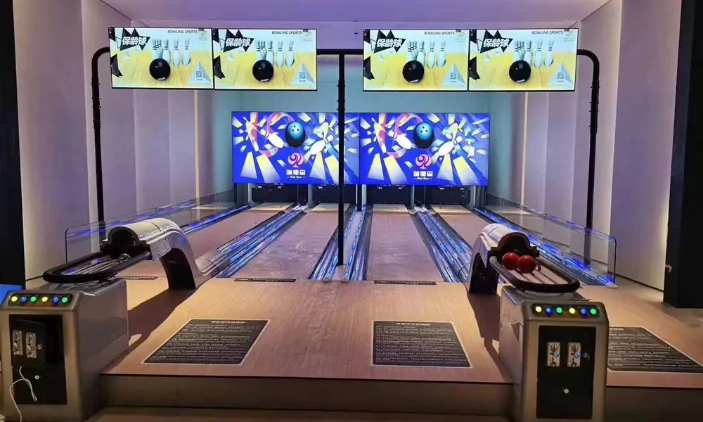 Modern two-lane mini bowling, digital screens